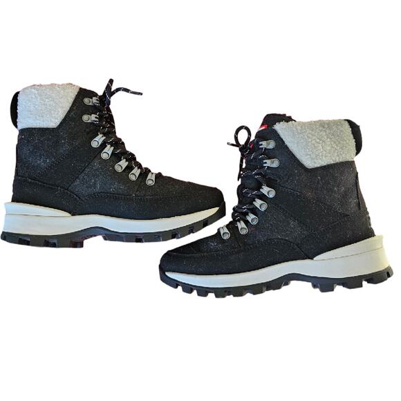 Hunter Lug Sole Lace Up Winter Snow Boot Size 6 Black - Picture 2 of 5